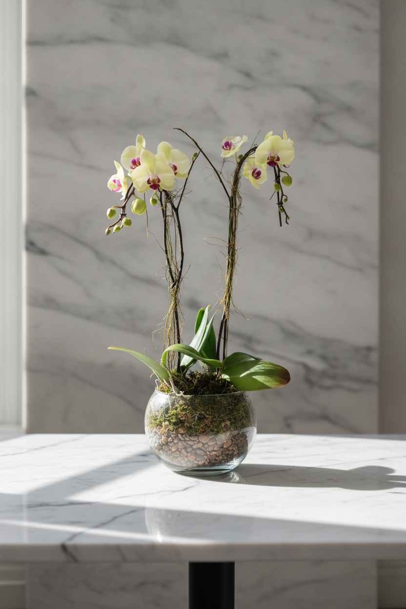 Golden Orchid Glass Bowl